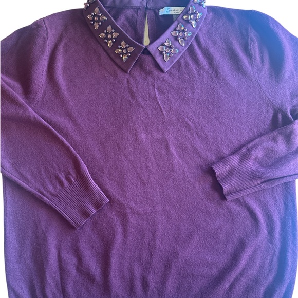 Sioni Embellished Collar Burgundy Sweater Lg - Picture 2 of 6
